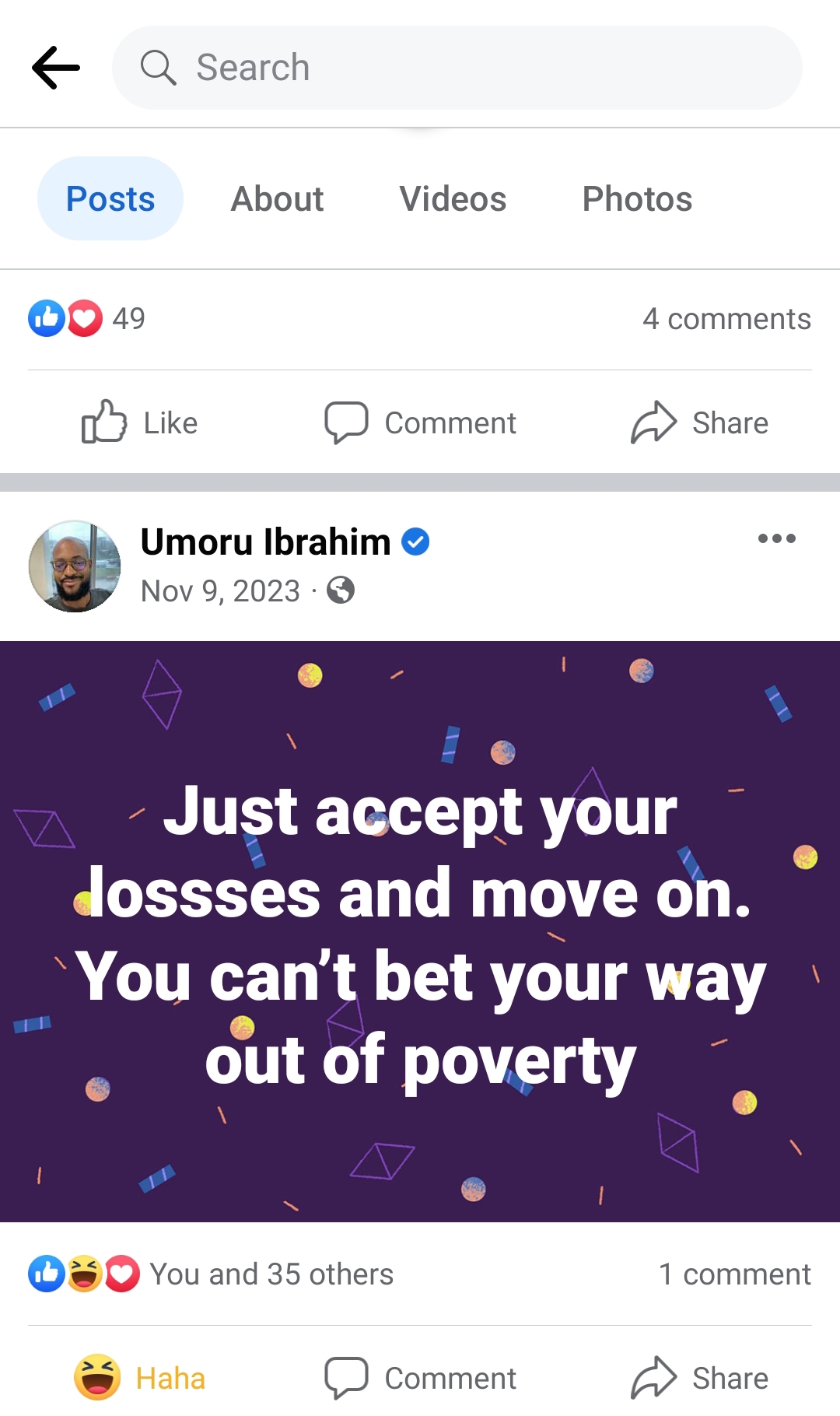 umoru ibrahim accept your losses and move on